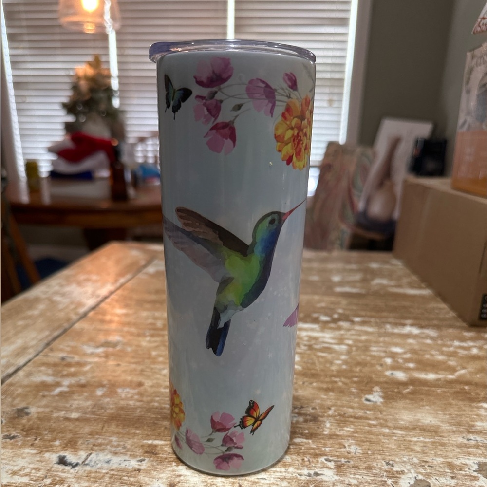 Floral Hummingbird Skinny 20 oz Stainless Steel Tumbler with Lid